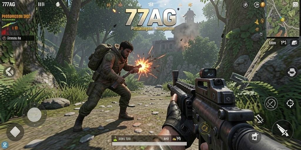 Tampilan gameplay seru dari 77AG dengan aksi menembak yang intens.