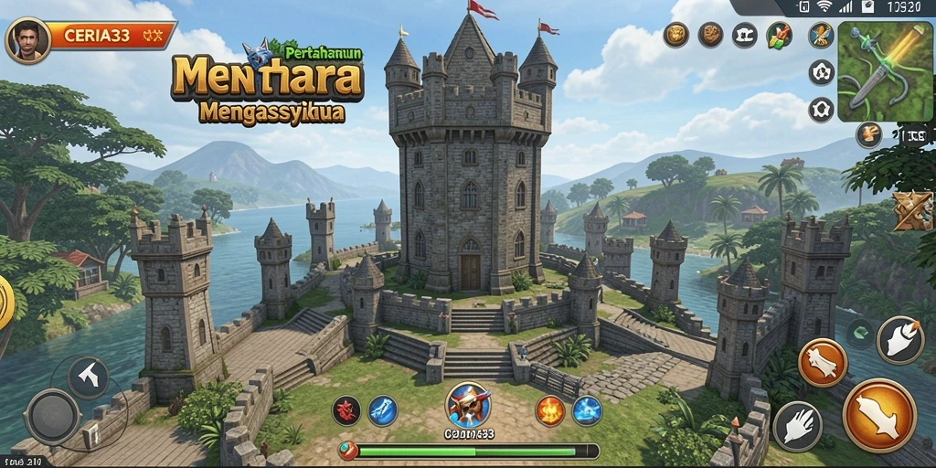 Screenshot CERIA33 menampilkan aksi menara pertahanan yang seru.