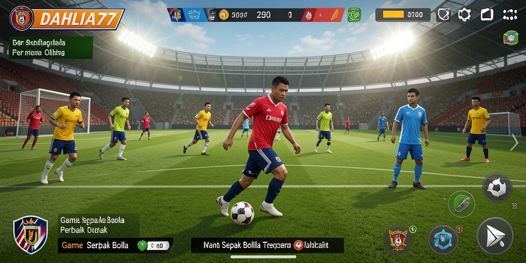 Tampilan gameplay seru dalam DAHLIA77 dengan aksi sepak bola yang mendebarkan.