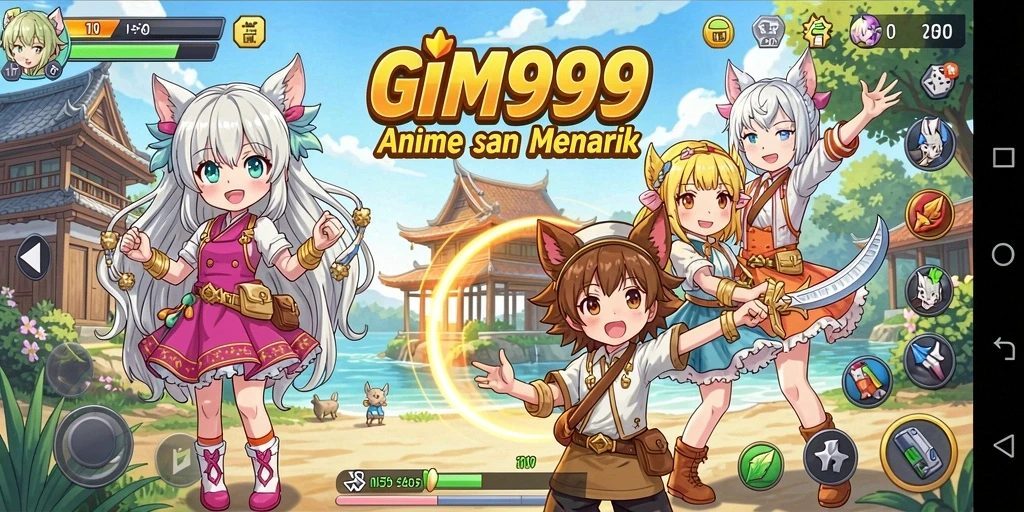 Screenshot gameplay GIM999 menampilkan aksi karakter anime yang menegangkan.