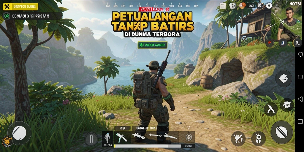 Screenshot menunjukkan pemain menjelajahi dunia terbuka yang luas di HOT51.