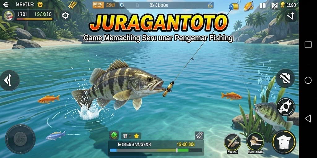 Gameplay seru JURAGANTOTO dengan pemandangan memancing yang menawan.