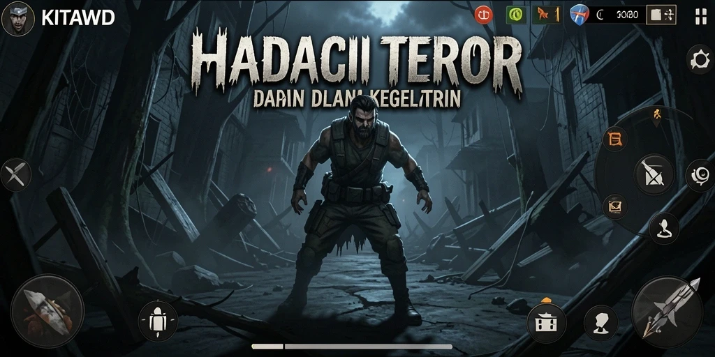 Tampilan gameplay <strong>KITAWD</strong> yang mencekam dengan nuansa horor yang mendalam.