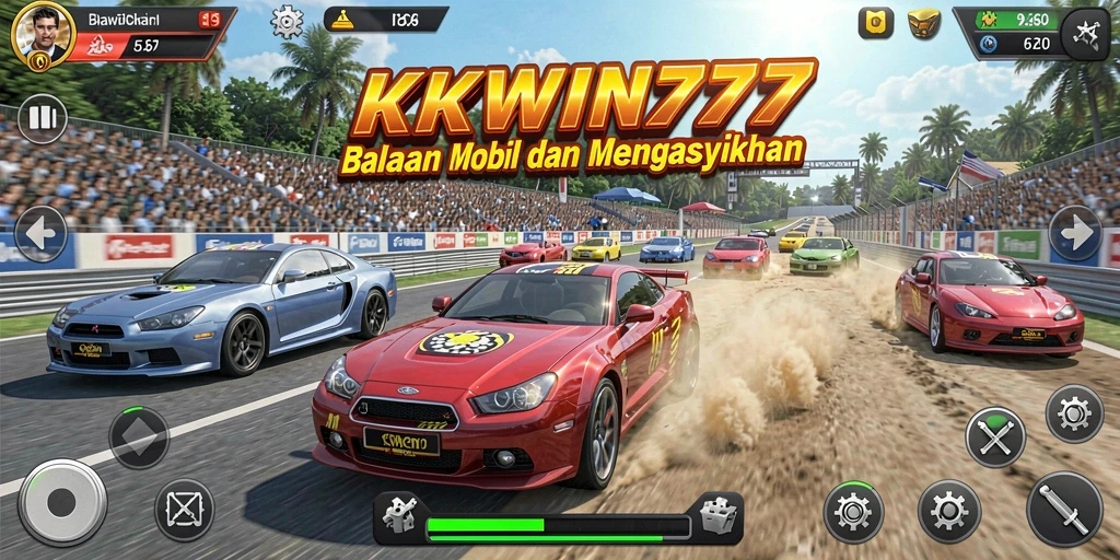 Screenshot gameplay KKWIN777 dengan balapan mobil yang menegangkan.