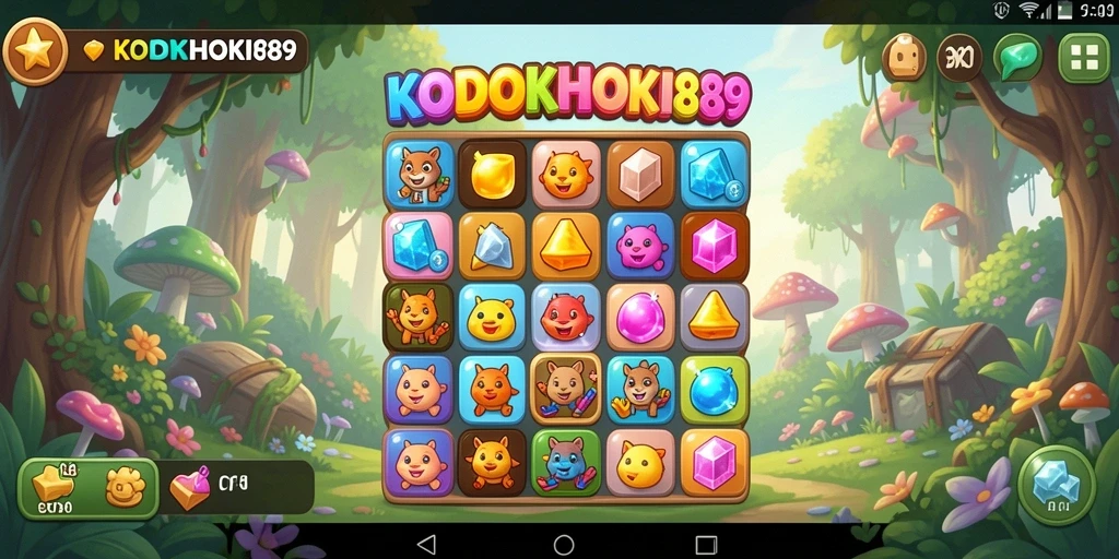 Screenshot KODOKHOKI889 menampilkan pertempuran seru permata Match-3.