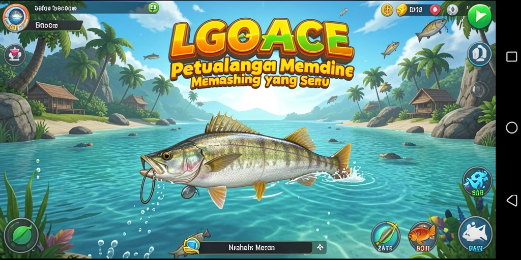 Tampilan gameplay LGOACE saat memancing di danau yang indah.
