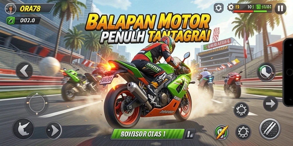 Gameplay balapan motor yang seru dan mendebarkan.