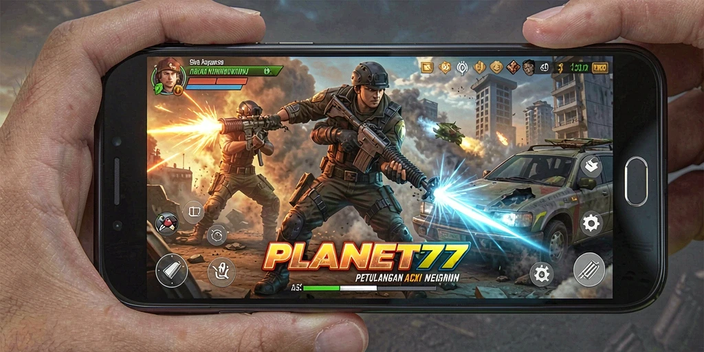 Tampilan gameplay mendebarkan dari PLANET77 yang menampilkan pertempuran cepat.