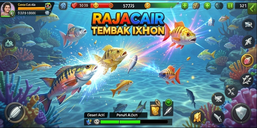 Tampilan gameplay seru dalam RAJACAIR, berburu ikan di lautan yang menantang.
