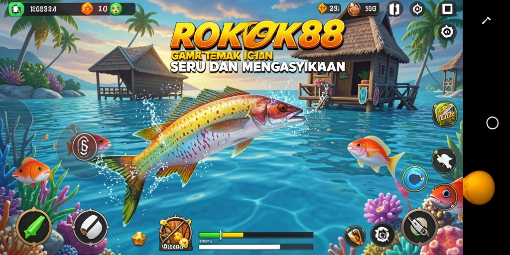 Tampilan gameplay ROKOK88 saat menembak berbagai ikan.