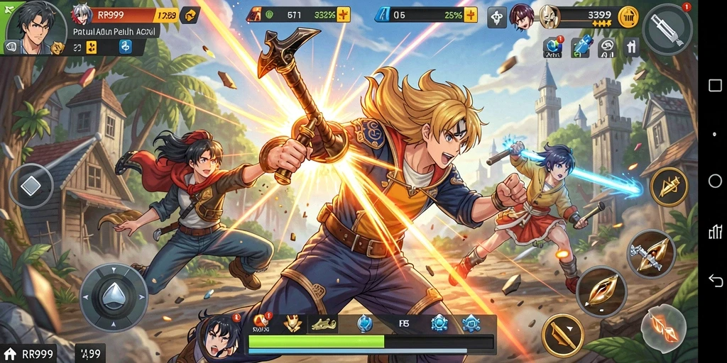 Tampilan gameplay seru dalam dunia anime yang penuh warna.