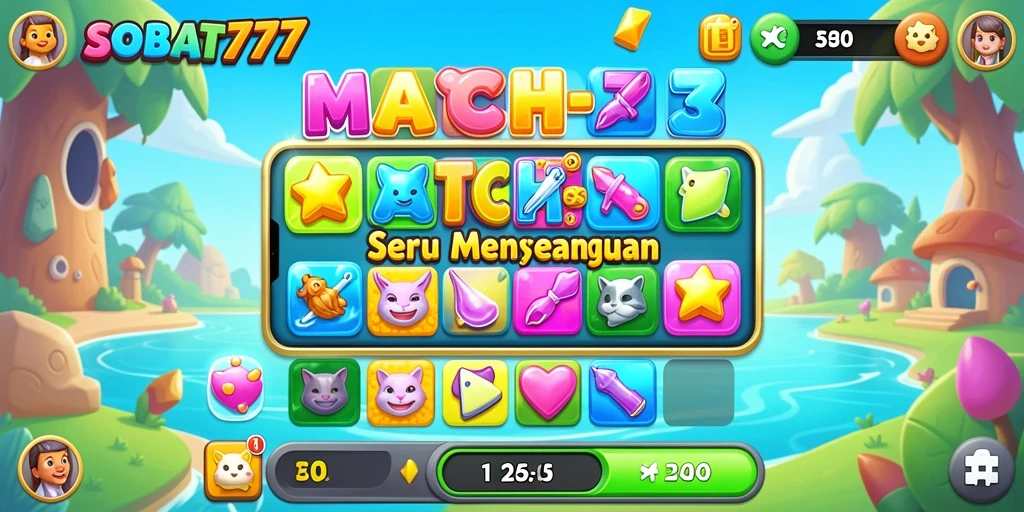 Tampilan gameplay seru dalam permainan Match-3 SOBAT777.