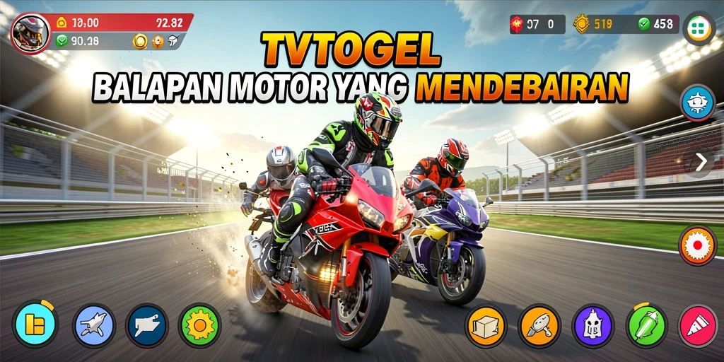 Screenshot menunjukkan aksi balapan motor yang seru di TVTOGEL.